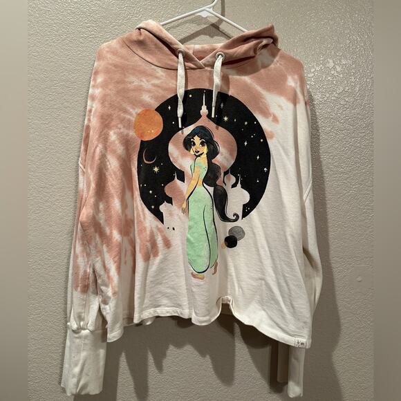 Disney Parks Princess Jasmine Pink and Cream Tie Dye Cropped Hoodie Sz XL - Picture 2 of 9